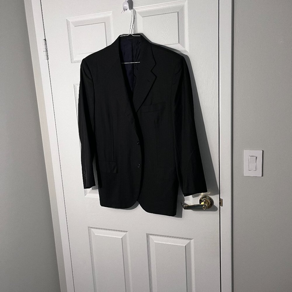 Kiton Black Wool Striped Sport Coat 44S